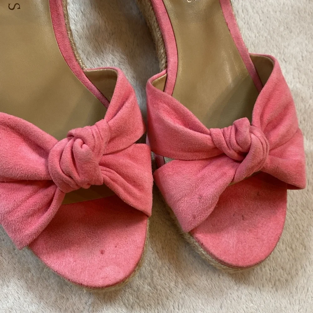 Talbots pink suede knot espadrille Pamela low heel ankle strap sandals Sz 6.5 - Picture 4 of 16